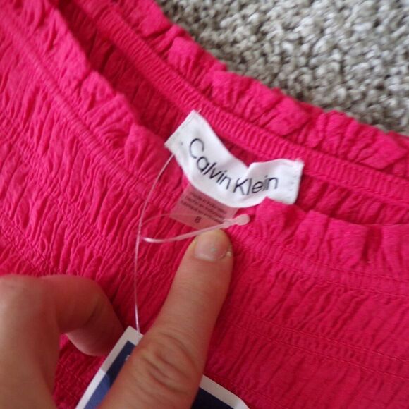 NWT Calvin Klein hot pink square neck summer shirred dress 8 - Picture 8 of 9